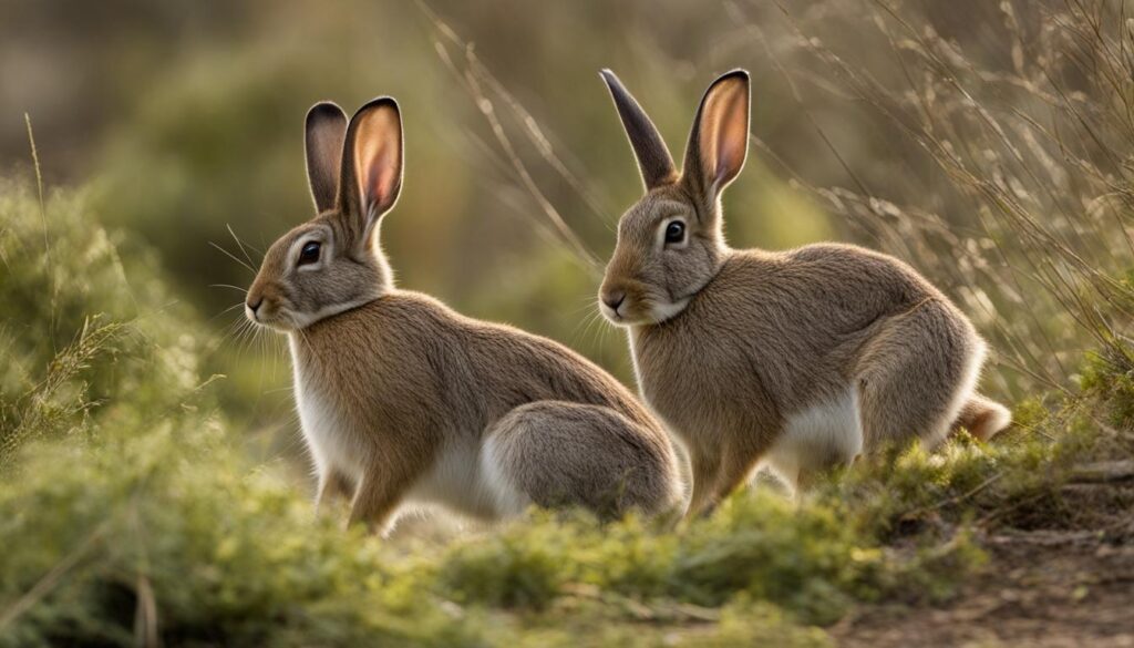 2 brown rabbits in the wild